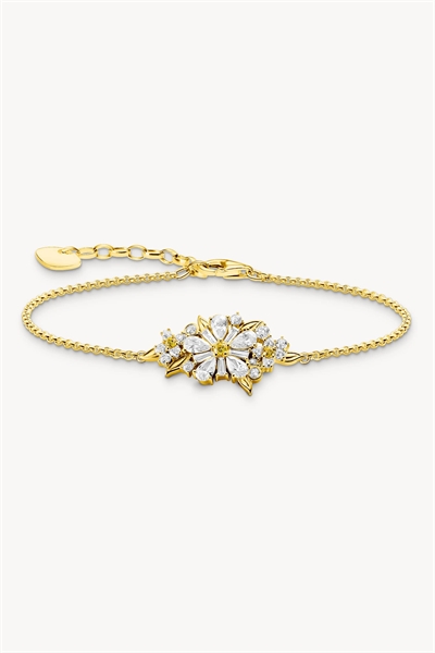 Позолоченный браслет с милой ромашкой и камнями артикул 154286151