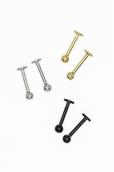 Сережки-гвоздики из хирургической стали с разноцветной отделкой и плоской застежкой, 3 шт. в упаковке артикул 150643639