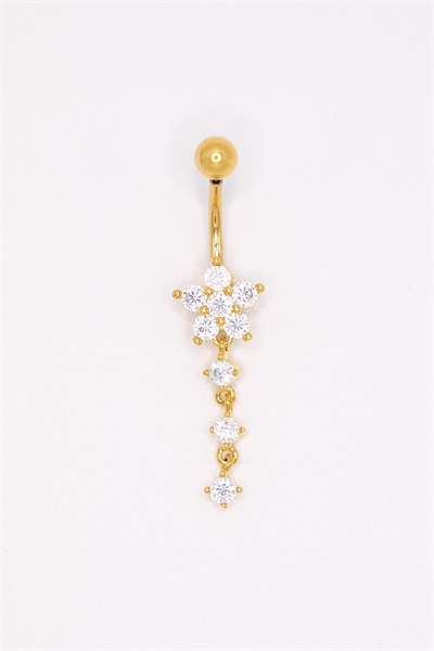Пирсинг для пупка в виде цветка из титана с цирконами, покрытый золотом артикул 147486646