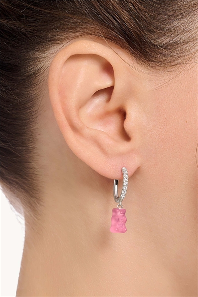 Серьга с одним кольцом и подвеской в виде розового мишки артикул 153897908