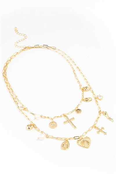 Ожерелье с подвесками из позолоченных пресноводных жемчужин, креста и сердца артикул 150855689