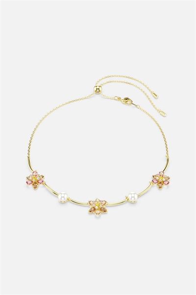 Колье «Идиллия», хрустальная жемчужина, разнообразные огранки, цветок, разноцветное, с золотистым покрытием артикул 150538992