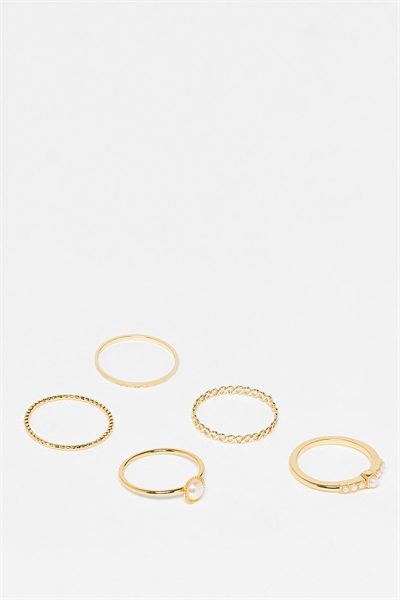 Набор из 5 колец с искусственными жемчужинами, покрытых 14-каратным золотом артикул 147013086