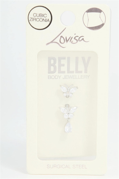 Бар для пупка с двумя подвесками из хирургической стали и кубическим цирконием артикул 150794267