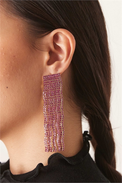 Серьги золотистого цвета с розовыми сверкающими стразами артикул 150975878