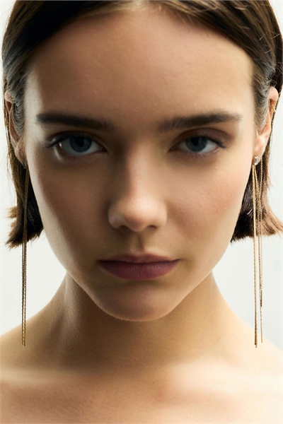 Набор сережек с блестящими цепочками золотого цвета артикул 153908330