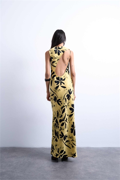 Асимметричное платье с открытой спиной с принтом в виде листьев цвета сливочного молока артикул 141301661