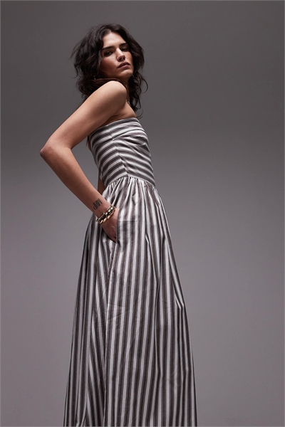 Платье-бандо с полным подолом в полоску, отбеленное артикул 141301776