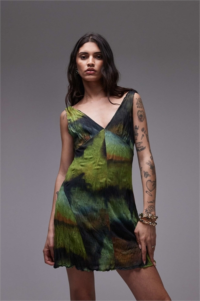 Мини-платье с V-образным вырезом из гофрированной сетки артикул 142203066