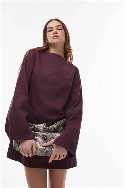 Платье из денима с V-образным вырезом и длинными рукавами артикул 141662650