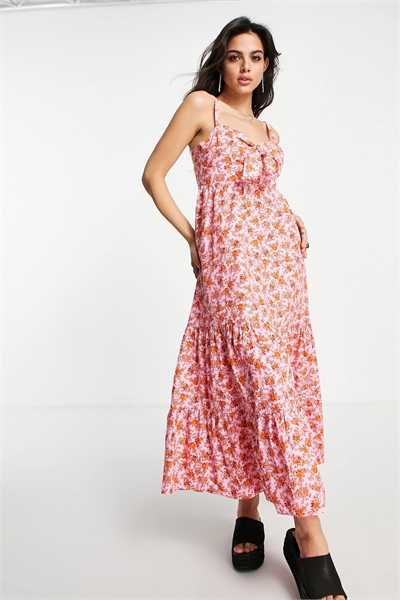 Платье средней длины с бантиком из поплина с принтом в виде розовых и красных роз из смешанной хлопковой ткани — КРАСНОЕ артикул 114234592