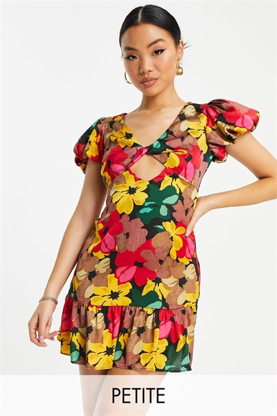 Мини-платье с завязками спереди и ярким цветочным принтом артикул 114048659