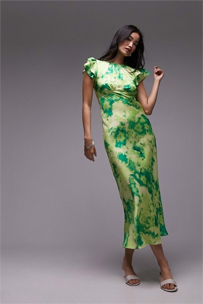 Платье средней длины с декором в виде вытачек, с зеленым цветочным принтом артикул 133244572