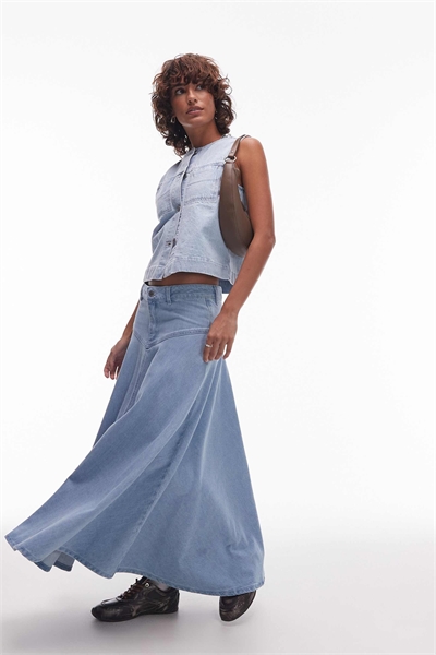 Макси-юбка с джинсовой вставкой спереди, отбеленная артикул 148859441