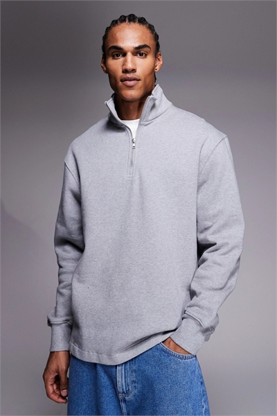 Свитшот свободного кроя с четвертью молнии и фиксированным низом артикул 150368835