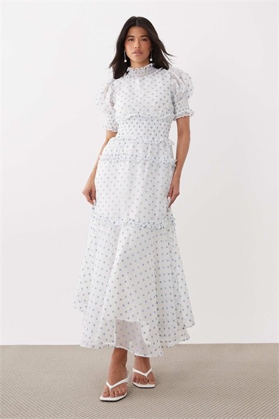 Макси-платье из шифона с рюшами и рукавами-буффами артикул 155587876