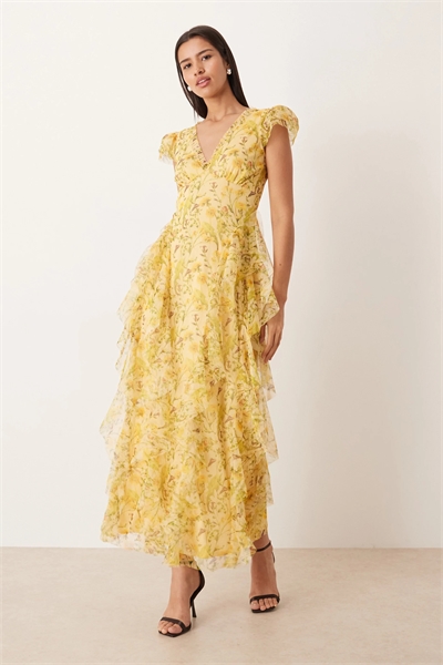 Макси-платье из тюля с V-образным вырезом и оборками артикул 153248861