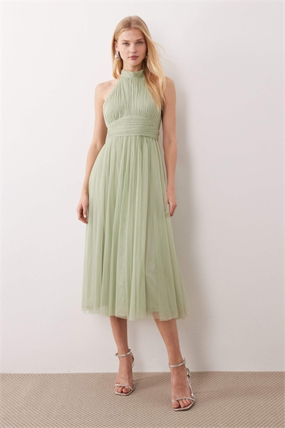 Платье средней длины из тюля с завязками на шее для подружки невесты артикул 152319620