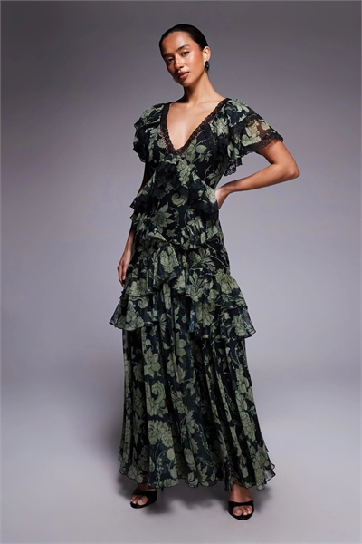 ASOS DESIGN Макси-платье petite с оборками по низу, кружевной отделкой и открытой спиной артикул 153528692