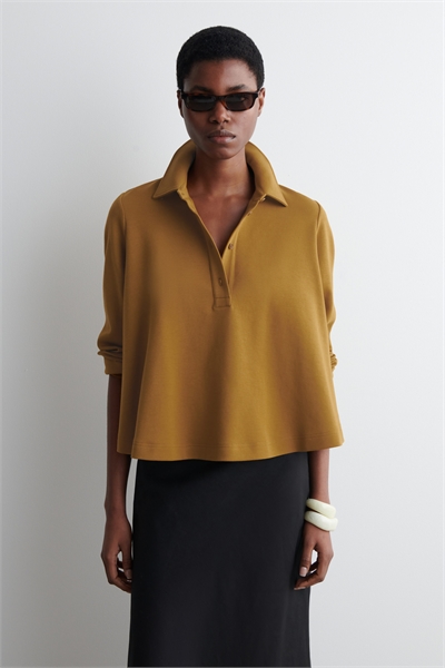 Расклешенная футболка-поло из хлопкового джерси артикул 1259510002