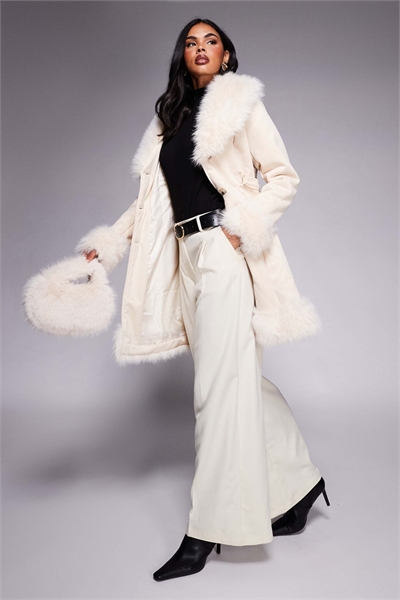 Длинное пальто «Penny Lane» с поясом и отделкой из искусственного меха Simmer Lane артикул 148071643