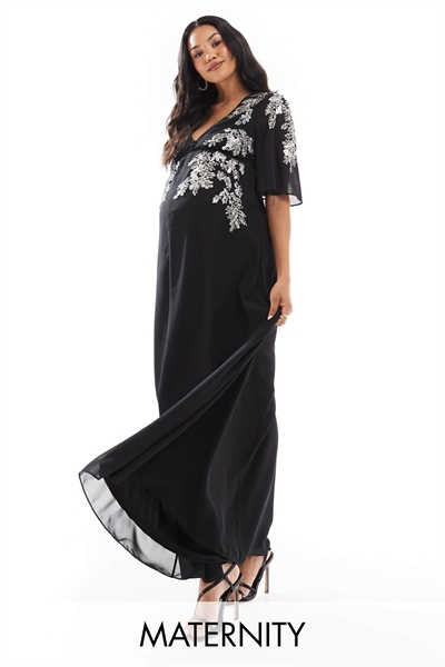 Макси-платье с оборками на рукавах артикул 136121077