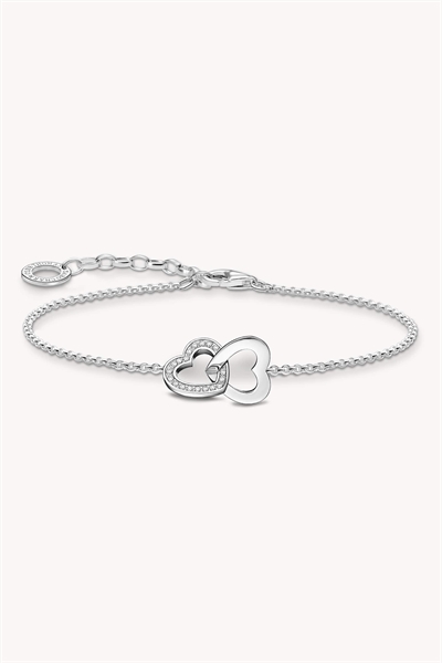 Серебряный браслет с подвеской в виде переплетённых сердец артикул 153854577