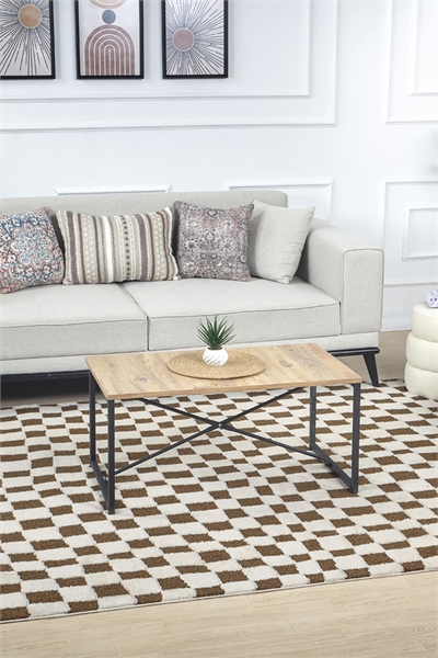 Современный ковёр «Фрейд» с высоким ворсом и шахматным узором артикул 1305181002