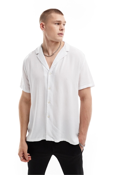 Рубашка свободного кроя из вискозы с низким воротником-ревер артикул 132826029