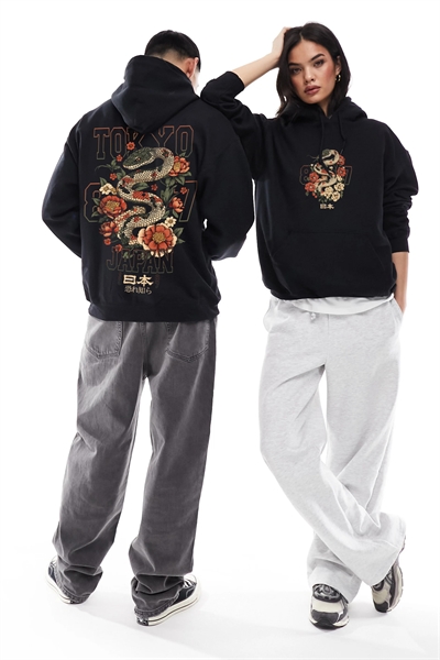 Классическая толстовка с капюшоном Tokyo 1987 с принтом спереди и сзади артикул 141049095