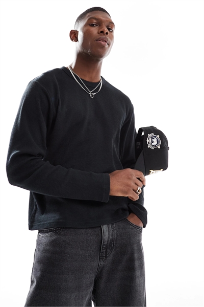 Футболка с длинным рукавом из ткани «вафля» артикул 148415247