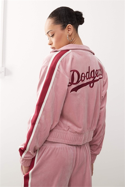 Футболка с боковыми полосками и велюровой отделкой от LA Dodgers на молнии co-ord артикул 141502669