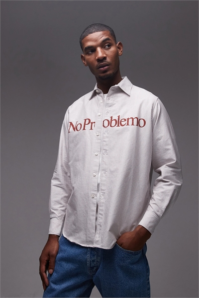 Хлопковая рубашка с длинным рукавом и красным логотипом артикул 149080827