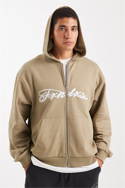 Свободная толстовка на молнии с капюшоном и вышитым принтом артикул 151053474