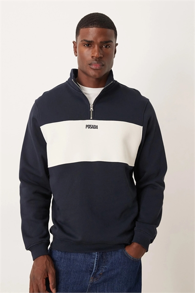 Свитшот с четвертью молнии, цветовыми вставками и принтом артикул 151053470