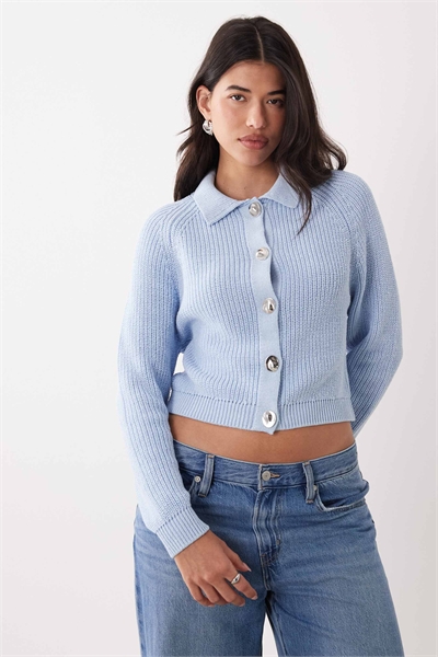 Вязаный кардиган с воротником и металлическими пуговицами артикул 155941119