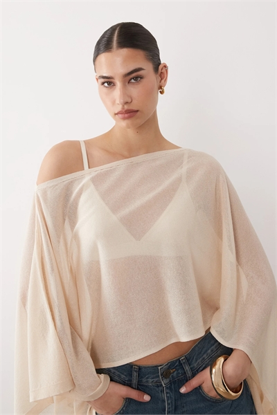 Тонкое прозрачное пончо из трикотажа артикул 156236058