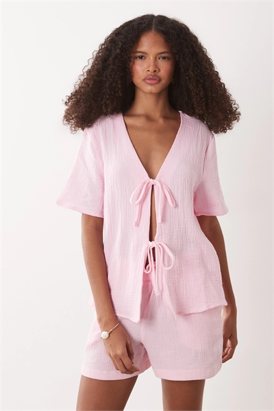 Рубашка из марли с завязками спереди и короткими рукавами co-ord артикул 153118759