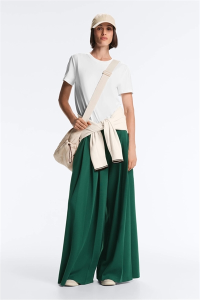 Хлопковые брюки с широкими брючинами и плиссировкой из пике артикул 156267998