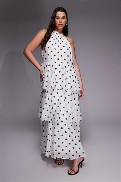 Платье-миди с многослойным вырезом «холтер» артикул 154034820