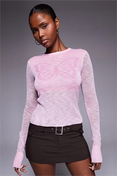 Свитер из трикотажа со скрученной текстурой с рисунком бабочки «Марипоса» и зауженной талией артикул 153533250