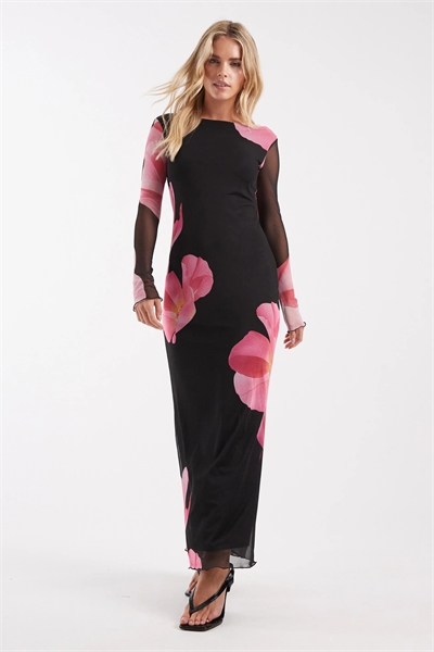 Макси-платье с длинными рукавами из сетчатой ткани артикул 153084278