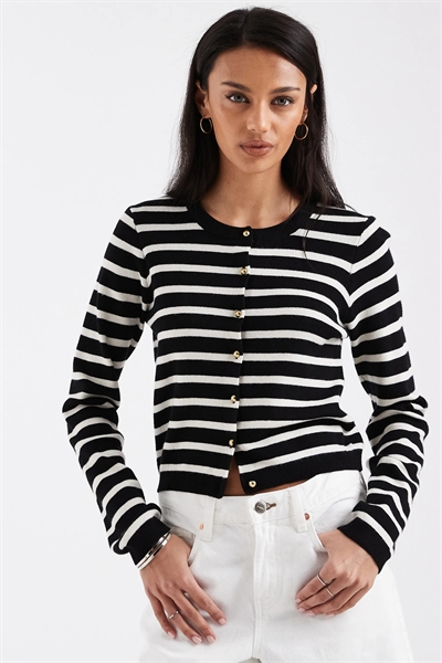 Вязаный кардиган с круглым вырезом и золотыми пуговицами артикул 150326622