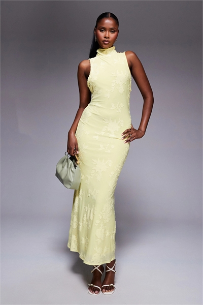 Макси-платье с завязками на шее, открытой спиной и драпировкой, выполненное в технике деворе артикул 148030452