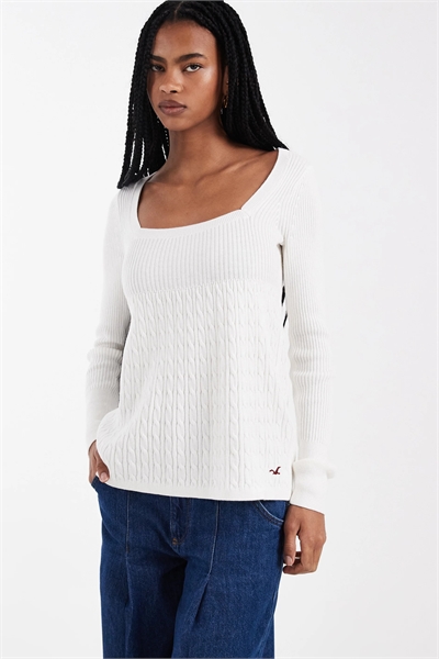 Свитер-бабдолл с квадратным вырезом и узором «коса» артикул 154010561