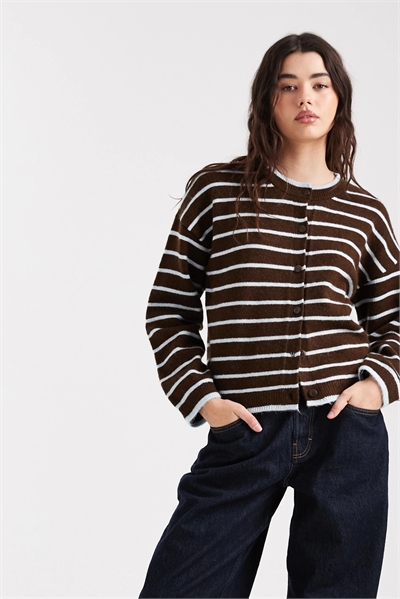 Кардиган с полосками и круглым вырезом артикул 153493284