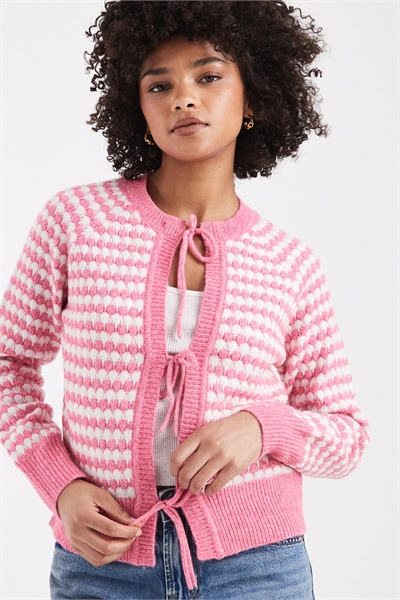 Вязаный кардиган с завязками спереди артикул 151058173