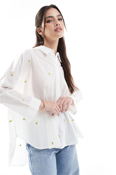 Рубашка прямого кроя с вышивкой в виде лимона артикул 140196370