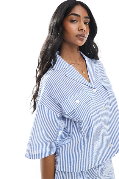 Рубашка прямого кроя в полоску co-ord артикул 143314189