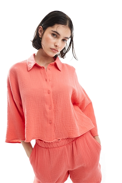 Короткая рубашка с фактурной текстурой co-ord артикул 144210699